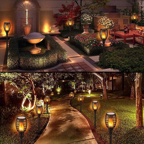 Low Voltage Tiki Torch Lights With Flickering Flame Effect 12V Outdoor Pathway And Landscape Lighting Waterproof Yard Decor
