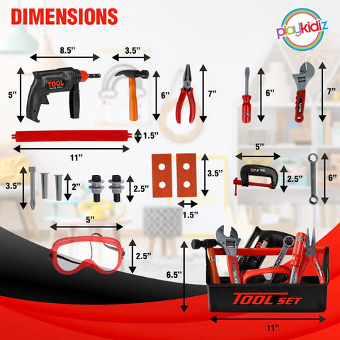Dope 22 Piece Kids Tool Box Set With Working Push Button Drill Hammer Screwdriver Wrench And Pliers Super Sick Construction Playset With Sturdy Carry Chest For Toddlers Age 3 Plus Perfect Gift Idea
