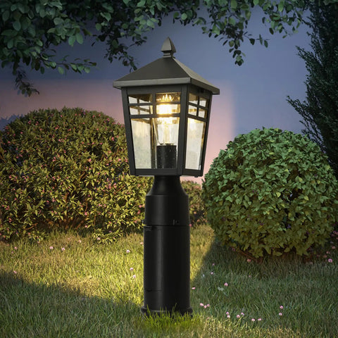 Dusk To Dawn Post Mount Outdoor Light Head With Seeded Glass For Garden Park And Driveway Energy Saving Exterior Pier Lamp