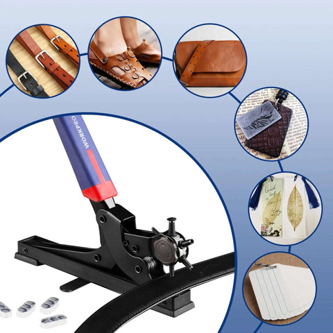 Heavy Duty Rotary Leather Hole Punch Kit With Six Size Options for precise holes in belts, dog collars, watch bands, and DIY projects.