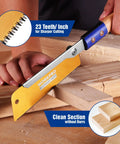 Heavy Duty Japanese Pull Saw For Fine Woodworking 6 Inch Dovetail Blade With 23 TPI SK5 Steel cuts wood with smooth precision.