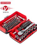 V-Series 38-Piece One Quarter Inch Drive Socket Set With 80-Tooth Low Profile Ratchet in red nano case with sockets