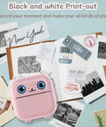 Dope Mini Sticker Printer And Portable Bluetooth Inkless Thermal Photo Maker With Pink Cat Design on a collage of printouts.