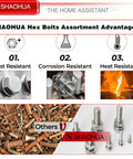 M3 M4 M5 M6 M8 M10 M12 Metric Stainless Steel Bolts And Nuts Kit 304 A2-70 heavy duty flat hex head screws benefits illustration