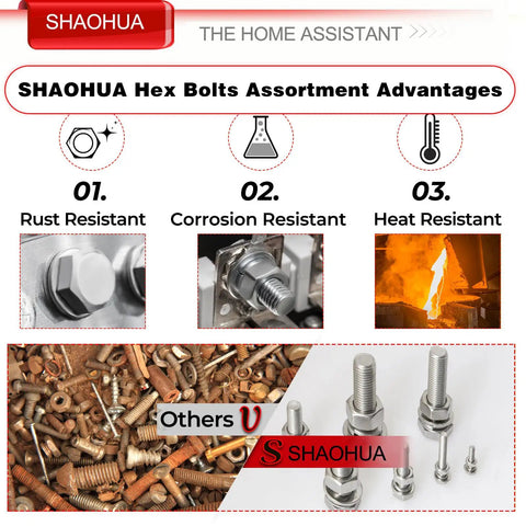 M3 M4 M5 M6 M8 M10 M12 Metric Stainless Steel Bolts And Nuts Kit 304 A2-70 heavy duty flat hex head screws benefits illustration