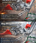 Heavy Duty Hog Ring Pliers Kit With 600 Galvanized Hog Rings - Workhorse Manganese Steel Tool for fencing and repairs, red finish