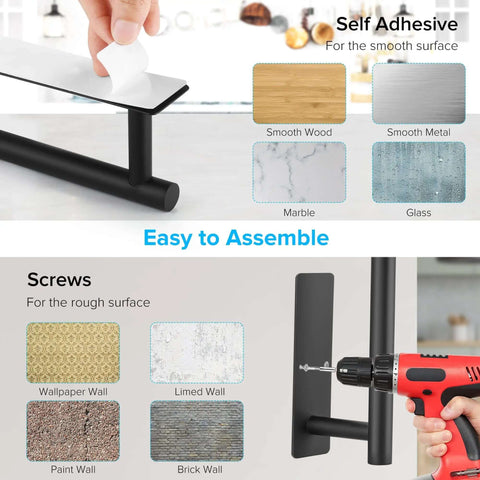Under Cabinet Paper Towel Holder With Optional No Drill Self Adhesive Or Drill In Wall Mount Heavy Duty Stainless Steel SUS304 installation options