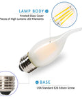 LED Filament Chandelier Bulbs 40 Watt Equivalent Frosted Glass Dimmable E26 Candle Light 2700K Warm Glow