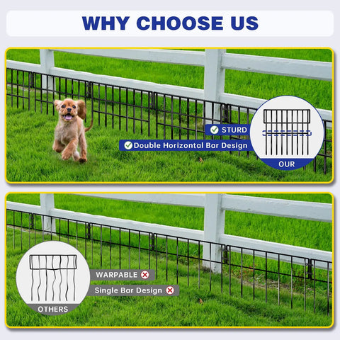 Comparison of 27 Ft Long 13 Inch High No Dig Garden Border Fence Kit With 25 Panels Rustproof Metal Pet Barrier in yard