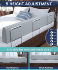 Zero Wiggle Toddler Bed Bumper With Comfy Foam Padding Kid Approved Safety Guard Rail Works Perfect On Twin Full Queen King Beds Grey 59 Inch Frame showing adjustable height options.