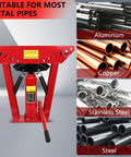 12 Ton Manual Hydraulic Copper Pipe Bender With 6 Adjustable Roller Dies, red portable bending machine for aluminum, copper, stainless steel, and steel pipes.