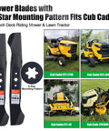 46 Inch Mower Blades Replacement For Enduro XT1 46 LT46 LX46 LTX1045 LTX1046 XT2 46 Zero Turn Mowers With 6 Point Star Mounting Pattern High Lift Compatible With 942 04290 942 04244A image showing blades and compatible mowers