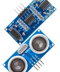 Ultrasonic Sensor Kit 5 Pack HC SR04 Distance Modules With Mounting Brackets For Arduino R3 Mega 2560 Nano XBee ZigBee Projects Next Level Precision Range 2cm To 500cm Easy Plug And Play, front view showing electronic components.