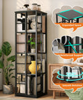 4 Tier 360 Degree Rotating Corner Bookshelf With Industrial Metal Frame And Spinning Storage Shelf Tall 54 Inch Tower With 16 Compartments