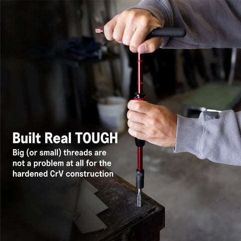 Tap Socket Wrench 8 Piece Adapter Set For Quick Threading And Ultra Secure Taps being used with CrV construction