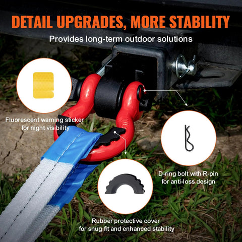 Detail of No Nonsense Heavy Duty 2 Inch Shackle Hitch Receiver with D-ring and protective cover for stability.