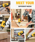 Collage of the 1800W Heat Gun Workhorse With Compact Design And Variable Temperature From 122 To 1202 Fahrenheit in various uses.