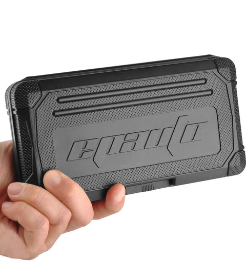 Hand holding a black plastic case for Torx Bit Socket Set 1/4 Inch And 3/8 Inch Drive With T8 To T60 Star Sizes In Chrome Vanadium Steel, 13 Pieces.