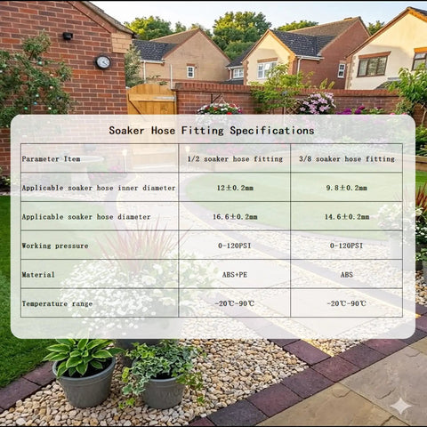 Specifications for 20 Piece Three Eighth Inch Soaker Hose Fittings Kit With Tees Feeders End Plugs And Male And Female Connectors