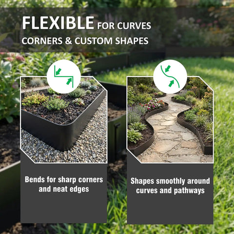 Metal Landscape Edging 20Ft Flexible No Dig Border 8 Inch Tall Galvanized Steel With Built-In Spikes And Connector Pins in garden setup