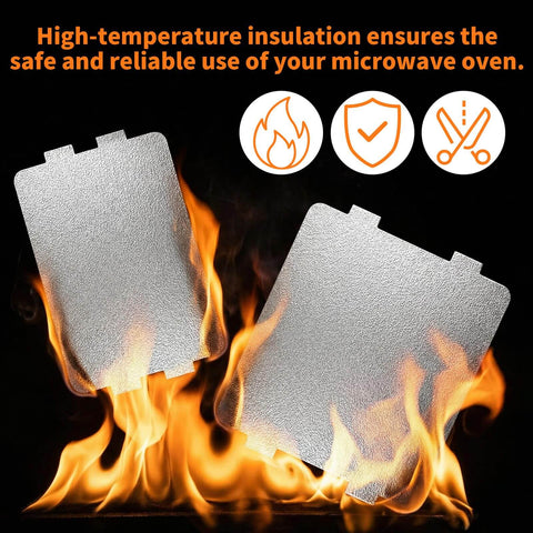 8 Pack Waveguide Covers For Microwave Repair Kit Cut To Fit Mica Board Sheets Universal 108mm By 99mm shown with flames