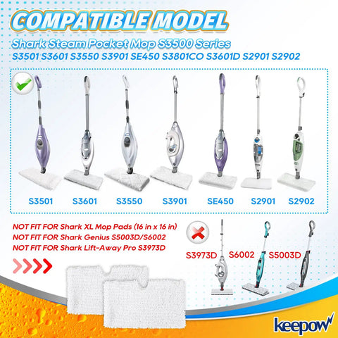 Replacement Steam Mop Pads For Shark Pocket Mops S3500 Series And Euro Pro Models, compatible models illustration.