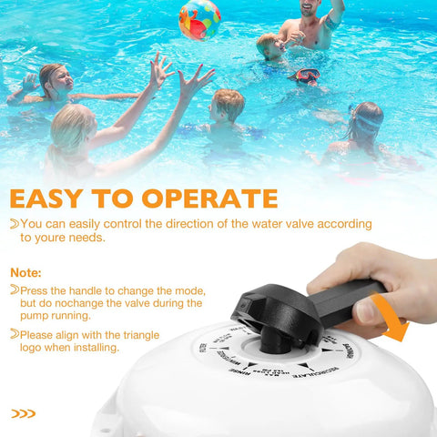 Top Valve Assembly For 2 Inch HiFlow Multiport Diverter Pool Filter Plug And Play Valve Kit user adjusts handle by pool