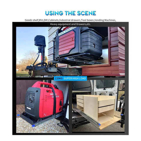Heavy Duty Drawer Slides With Secure Locking Feature Full Extension Ball Bearing Rails Support Up To 500 Lbs Per Pair shown in use with equipment.