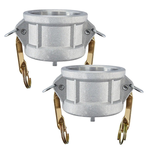 2 Pack 2 Inch Lightweight Cam Lock Fittings Type DC With Brass Handles For Water Or Oil Flow Systems A380 Aluminum Construction Corrosion Resistant Dust Cap