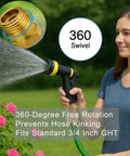 Brass Garden Hose Swivel Connector No Leak Seal Easy Rotate 360 Degree Fit Three Quarter GHT To Prevent Kinks Leaks And Boost Water Flow For Outdoor Yard Use, brass swivel hose end on spray nozzle