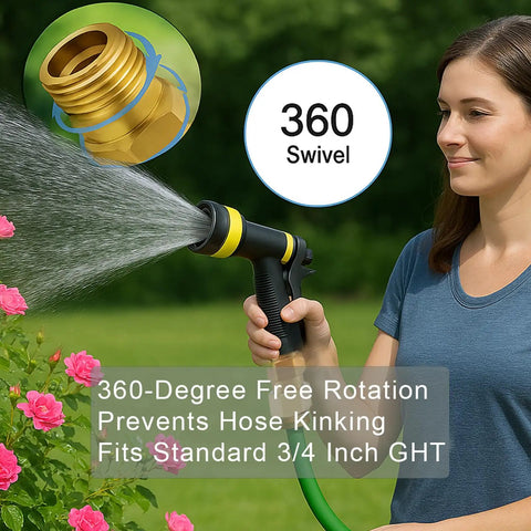 Brass Garden Hose Swivel Connector No Leak Seal Easy Rotate 360 Degree Fit Three Quarter GHT To Prevent Kinks Leaks And Boost Water Flow For Outdoor Yard Use, brass swivel hose end on spray nozzle