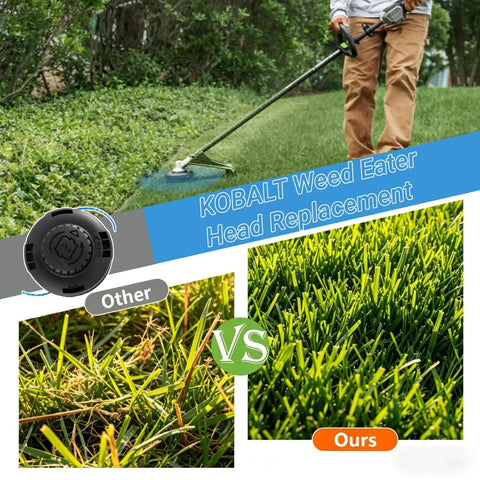 Man using Kobalt weed eater with Replacement Weed Eater Head For Kobalt 80V 40V And 24V Cordless Trimmers on lawn