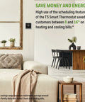 T5 WiFi Smart Thermostat With 7 Day Programmable Touchscreen Alexa Ready on wall, stylish living room interior