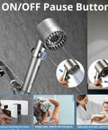 Filtered Shower Head With Handheld For Hard Water High Pressure Experience With On Off Switch And Extra Long Hose Two Filters Gun Grey