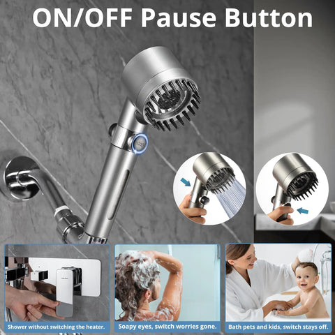 Filtered Shower Head With Handheld For Hard Water High Pressure Experience With On Off Switch And Extra Long Hose Two Filters Gun Grey