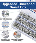 600-Piece Stainless Steel Wood Screws Set With 18 Sizes From 4 To 12, 3/8 Inch To 1-1/2 Inch, Phillips Pan And Flat Heads, Self-Tapping Coarse Threads, Assorted Wood Screws For DIY, Home Improvement, Cabinetry, And General Projects. Smart box with divided compartments