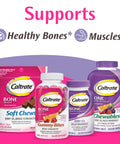 Caltrate bone health supplements including Soft Chews, Gummy Bites, and 600+D3 tablets for healthy bones and muscles support.
