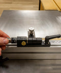 Beefy Precision Miter Gauge For Table Saws Featuring Heavy Duty Anodized Aluminum Construction with adjustable micro adjuster setup.