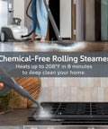Straight Shooter Rolling Steam Cleaner With A Massive 1.5L Tank And 17 Nifty Attachments For Zero Chemical Deep Cleaning Floors Grout Windows And Cars Without The Hassle in use on hardwood floor.