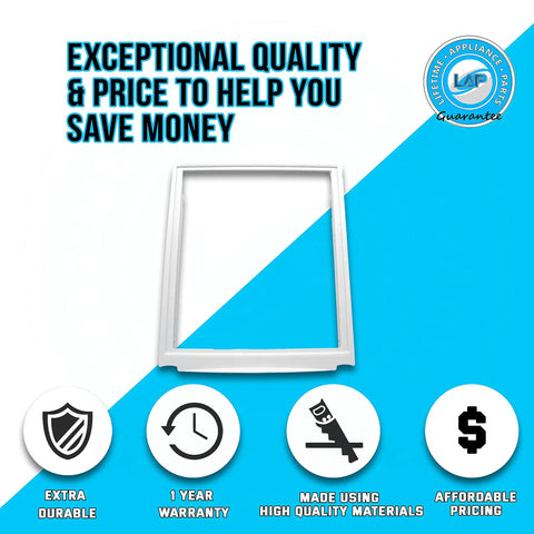 Upper Crisper Pan Cover Replacement 240599301 For Refrigerator with warranty and durability icons, on a blue background