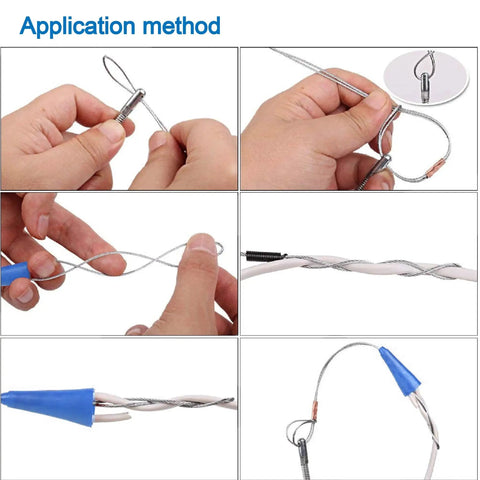 Application method for Pro Grade Fish Tape Wire Puller For Through Wall Electrical Jobs, showing steps for use.