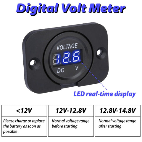 Car Battery Voltage Meter 12V 24V Digital Volt Gauge For Auto Battery Health And Level Monitoring Prevent Draining Prolong Battery Life Easy Readouts, black ABS panel
