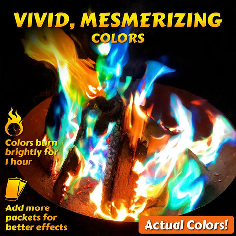 Color Changing Campfire Packets For Fire Pits And Indoor Outdoor Fireplaces Six Pack Rainbow Flames Red Blue Green Safe Easy Toss