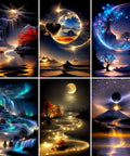 Dope Six Pack Diamond Art Kits For Adults, Landscape 5D Diamond Painting For Beginners, stunning moonlit landscapes in vivid colors