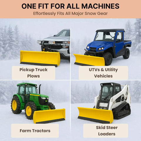Heavy Duty Rubber Cutting Edge For Snow Plow 60 Inch Wide By 4 Inch High Replacement Blade on various vehicles in snow.