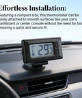 Riloer mini car digital thermometer, black plastic body with LCD display mounted on dashboard