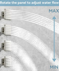 Square Brass Shower Body Spray Jets 2.63 Inch Square Shower Head With 24 Nozzles Hydro Massage Spa Jets Wall Mount NPT 1/2 Inch Brushed Nickel Finish showing water flow adjustment from min to max