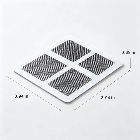 Hair Drain Stickers 100Pcs Disposable Self Adhesive, 3.94x3.94 inches, dense mesh hair catcher for shower drains.