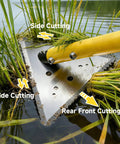Extendable Pond Weed Cutter Kit With A Three-Sided Blade And Aluminum Poles For Cattails And Garden Weeds Angled Cutting Without Repositioning Durable Yellow Tool For Quick Yard Cleanup And Lawn Pond Maintenance, side cutting in pond weeds