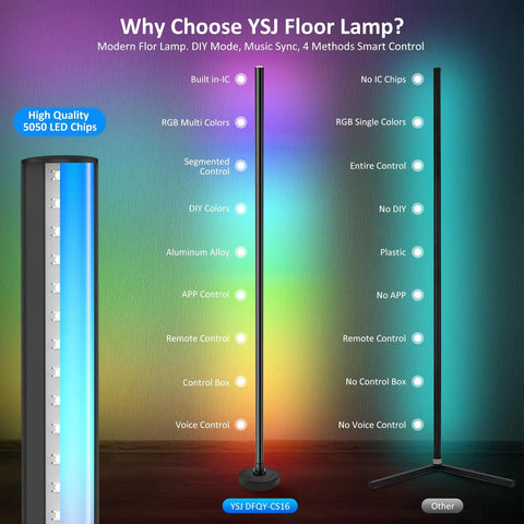 RGBIC Corner Floor Lamp With Remote And App Control 55 Inch Modern Minimalist LED Floor Lamp For Bedroom And Living Room Lit Color Changing Light With DIY Modes And Timing Brightness Boost For Any Mood